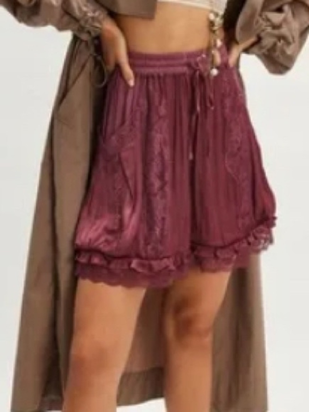 Free People Plum Lace-Trim Smocked Shorts